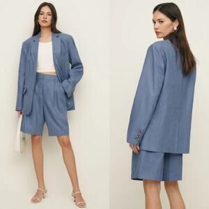 Reformation Drew Oversized Linen Blazer Cornflower
